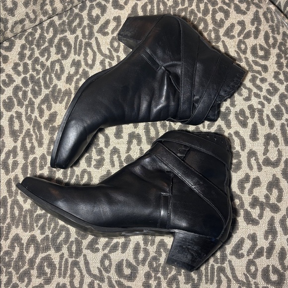 Vintage Justin Boots Black Ankle strappy heeled cowboy boots biker western 10 main image 2